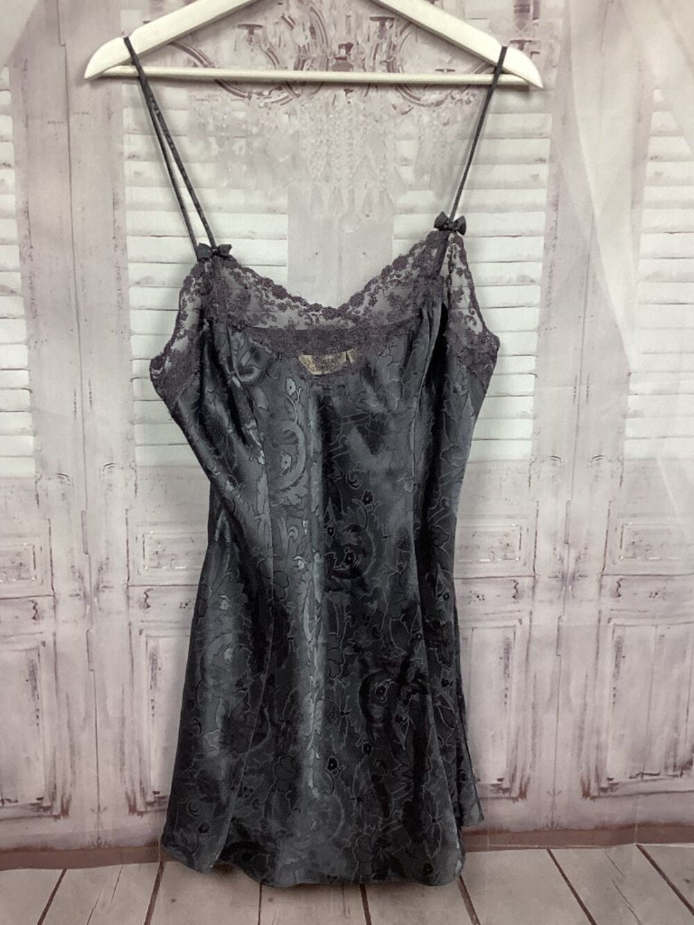 Vintage Victoria's Secret Gray Satin Chemise Nightgown M